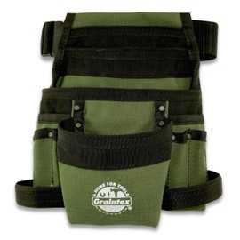 Graintex CS2428 10 Pocket Finisher Canvas Tool Pouch Hunter Green Color, 2” Webbing Belt, Multipurpose Tool Pouch Bag for Tools, Electrician Tools, Tool Pouch Bag for Plumbers, Carpenter Pouch
