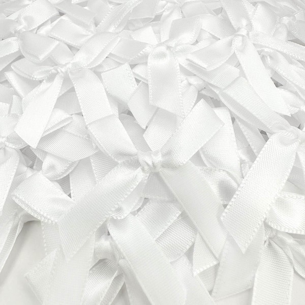 100 Pcs White Bows, 1.57 Inch Small Ribbon Bow Decorations,