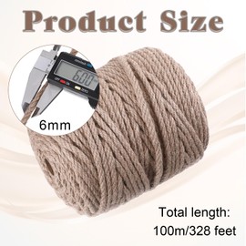 328 Feet 6mm Jute Twine Jute Rope Natural Thick Jute Twine String, 4-Ply 1/4” Heavy Duty Hemp Rope Thick Twine Rope for Gardening, Floristry, Cat Scratch Post, DIY Art Craft