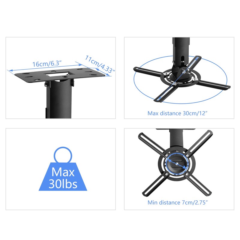 suptek Projector Ceiling Mount Bracket Fits Flat or Sloped Ceiling
