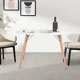 Modern 47.2 Inch Oval Dining Table for 4-6 People, Functional White Table with Wooden Legs for Home Office Kitchen Dining Room Patio Small Spaces