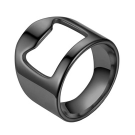 WOYNJI Stainless Steel Creative Beer Bar Tool Finger Bottle Opener Ring for Men Women, Black Size 9