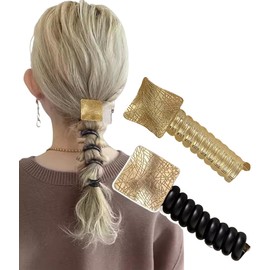 Coil Pony Hair Wire, Set of 2, Women's, Popular, Spiral Hair Elastic, Hair Arrangement, Simple, Solid, Fashionable, Coil Up, Fashionable, Cute