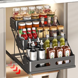 VUSIGN Pull Out Spice Rack Organizer for Pantry, 3 Tier Spice Organizer for Cabinet, Height Adjustable Spice Racks, Heavy Duty Vertical Spice Shelf for Seasoning Organizer for Kitchen