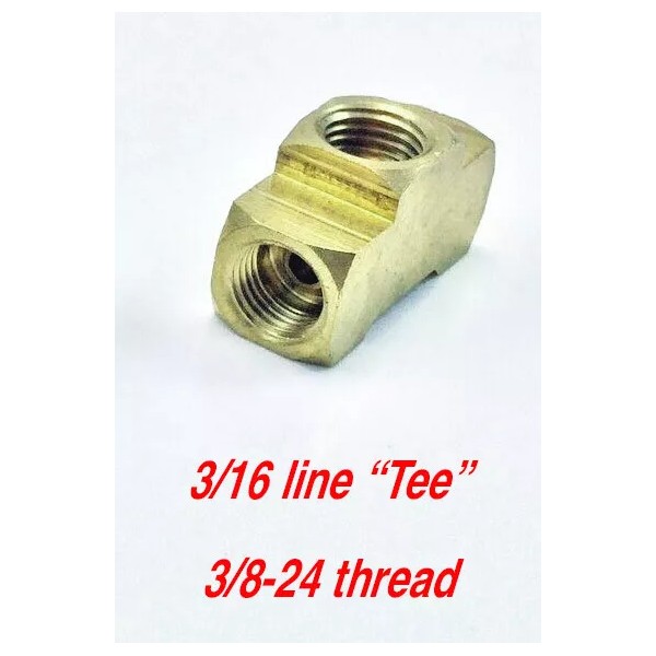 Force 10 Brakes 3/16" Brass Tee 3/8-24 All 3 holes,