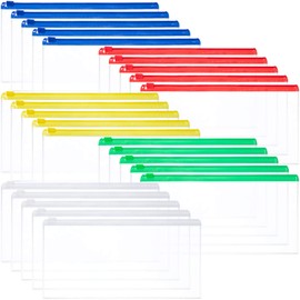Leinuosen 50 Pcs Transparent Zip Envelope Plastic Envelopes Pocket Pencil Case Reusable File Bill Document Bag Matching A6 Sheets for Office School Supplies(Dreamy Colors)