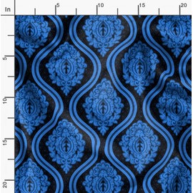 Soimoi Black Cotton Duck Fabric Floral Damask Print Fabric by Yard 56 Inch Wide