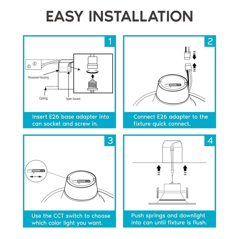 LUXRITE 5/6 Inch LED Recessed Retrofit Downlight, 14W=90W, CCT Color