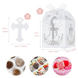 LIHAO 25 PCS Baptism Favor Boxes Laser Cut Candy Treat Box with Ribbons for Wedding Christening Baby Shower Christmas Party