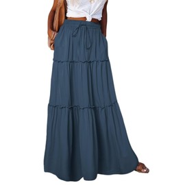 QACOHU - Falda larga de cachemira con cordones y cintura alta para mujer, Azul, Medium Long