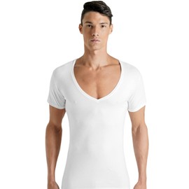 Rounderbum Mens Underwear | 4 Way Stretch Lycra | Deep V-Neck T-Shirt | Cotton | Modern Fit | Mens Undershirt | Tank Top | Gym Shirts | Modern Fit | Body Shaper for Men | 2 Pack | White- Medium