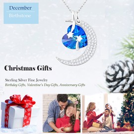 ELDA & CO. Blue Topaz Necklace Mom Wife Christmas Birthday Gifts December Birthstone Jewelry to the Moon and Back Sterling Silver Shooting Start Pendant