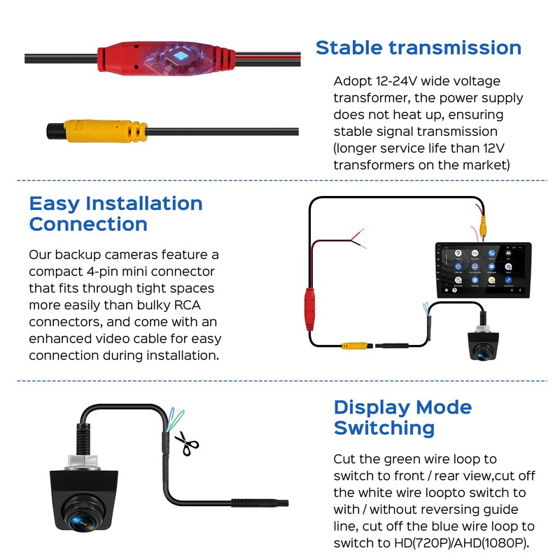 Backup Camera with Switchable Front View - 1080P Metal AHD,