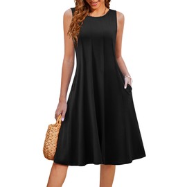 HOTOUCH Women Casual Summer Dress with Pockets Tank Dress Modest Dresses for Women Black Midi Dress Sleeveless Summer Dress, Black L
