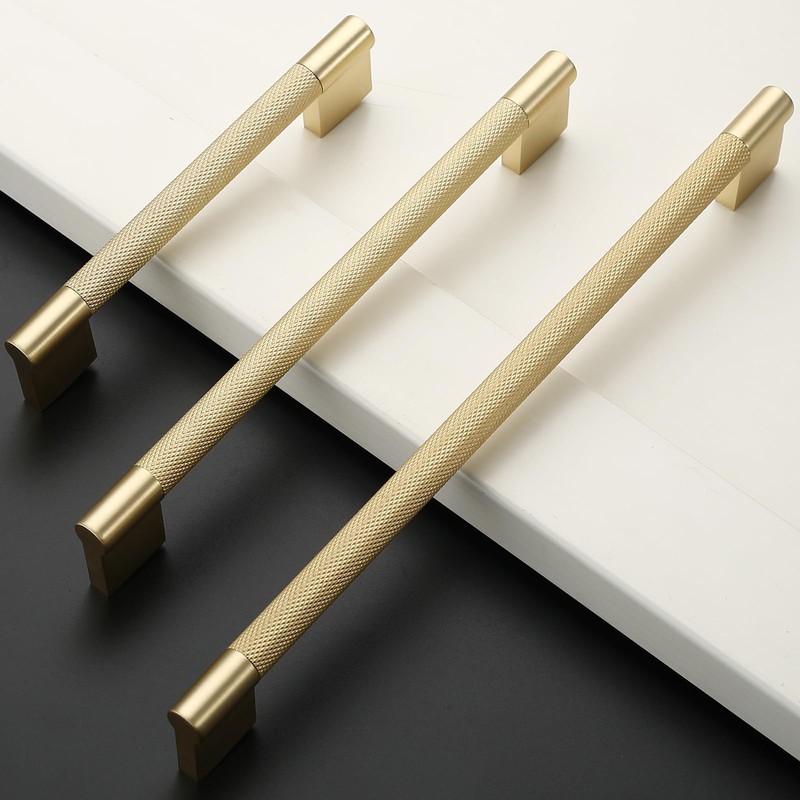 Coinkoly 10 Pack 3-3/4"(96mm) Brushed Gold Cabinet Handles Knurled Cabinet