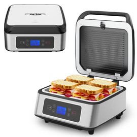 1300W Smokeless Indoor Grill, Electric Panini Press Sandwich Maker with Auto-Lift, Fan, Independent Upper Heating, Smart Time & Temperature Control, Removable Non-Stick Plates