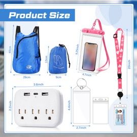Tenceur 11 Pcs Cruise Accessories Kit 4 Carnival Cruise Luggage Tag 2 Lanyard 1 Power Strip 2 Phone Pouch 2 Folding Schoolbag (Vivid)