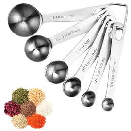 6PCS Measuring Spoons Set, 1/8 tsp, 1/4 tsp, 1/2 tsp, 1 tsp, 1/2 tbsp, 1 tbsp, Stainless Steel Round Heavy Duty Mirror Polished Measuring Spoon for Baking or Cooking Ingredients Measuring