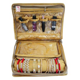 atorakushon Jewelry Travel Organizer Case Transparent Storage Zipper Locker Box Pouch for Necklaces Earrings Rings Bracelets Golden
