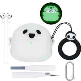 Cute Cover for AirPods 4 4th Generation Case, Luminous Ghost Skin for AirPods 4th Generation Case 2024 [Active Noise Cancellation] with Cleaner Kit, 5 in 1 Set Anime Funny Silicone Gen 4rd Case -White