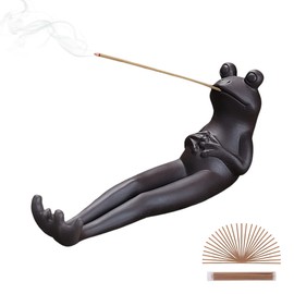 ChangWanna Frog Incense Stick Holder - Ceramic Insence Burner Ash Catcher, Insense Stand with 45 Sandalwood Incense Sticks, Frog Ornament for Aromatherapy/Yoga/Meditation/Home Living Room Office Decor