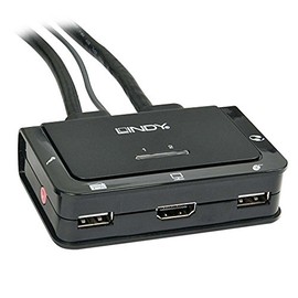 Lindy Compact 2 Port KVM Switch - HDMI, USB 2.0 & Audio, Black