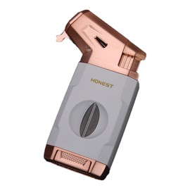 Torch Lighter Compact Jet Flame Lighters Refillable Butane Adjustable Lighter with Cigar Cutter, Gas Window, Dust Cover (Butane Not Included)(Rose Gold)
