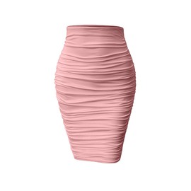 YMDUCH Women's Sexy Ruched Bodycon Elasticity Tight Casual Club Pencil Skirt Pink