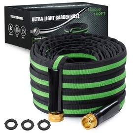 HODUP Garden Hose 100 ft- Sturdy, Flexible, Robust, Lightweight, Kink-Free Water Hose with Aluminum Brass Fittings (black-green, 100 FT)