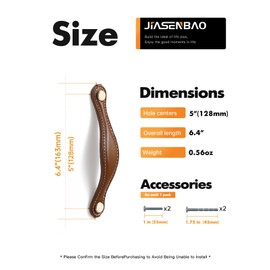 JIASENBAO Brown Leather Drawer Pulls 5 Pack 5"(128mm) Leather Handles Knobs for Cabinets Drawers Dressers Bathroom