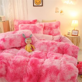 chovy Faux Fur Tie-Dyed Pink White Red Colorful Comforter Cover Duvet Cover King - 3PC Bed Set Ultra Soft Plush Flannel Velvet Fluffy Fuzzy Bedding（Duvet Cover x 1 Pillowcases x 2