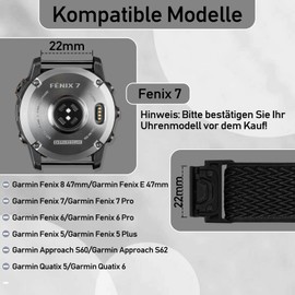 TumCez 22 mm QuickFit Bracelet for Garmin Fenix 8 47 mm/Fenix E 47 mm/Fenix 7/Fenix 7 Pro/Fenix 6/6 Pro/Fenix 5/5 Plus/Epix Gen 2 Wristband, Elastic Nylon Replacement Strap for Approach S62/S60