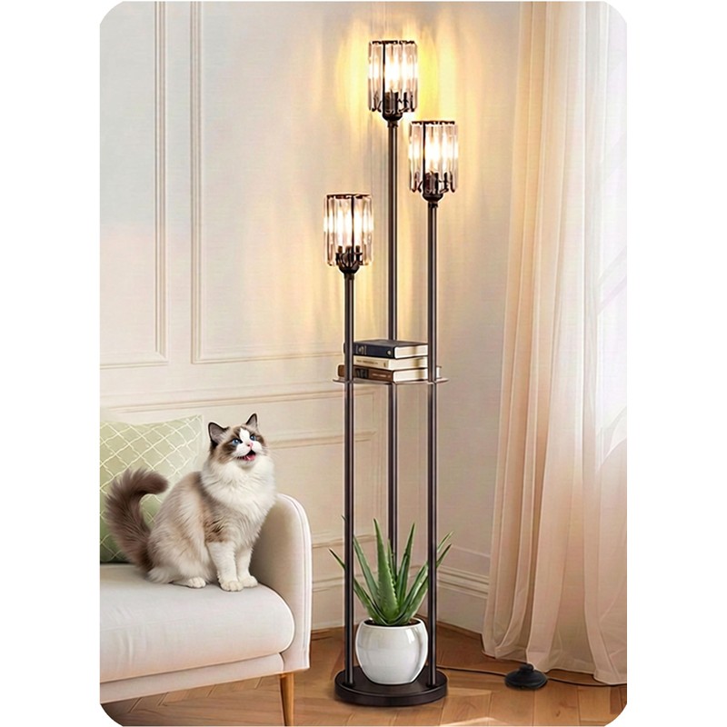 Crystal Standing Floor Lamp with Shelves for Living Room 67"