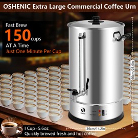 Oshenic Commercial Coffee Urn,150-Cup 25L Double Wall Stainless Steel Coffee Maker,Large Capacity Coffee Maker With Quick Brewing & Auto Keep Warm,Hot Beverage Dispenser For Party,Catering