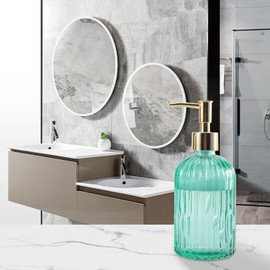 12 OZ Soap Dispenser,Pump Refillable Liquid Hand Soap Dispenser,for Bathroom,Kitchen,Dish Soap,Lotion, Stripe Soap Dispenser (Stripe Green)