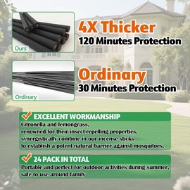 Extra Large Mosquito Repellent Sticks 24 Pack, Natural Outdoor Patio Mosquito Deterrent, Long-Lasting 2-Hour Burn Time, Safe for Family Pets Effective Bug Control