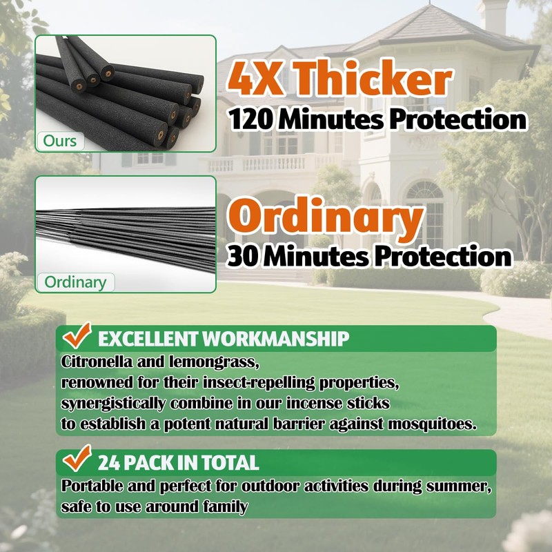 Extra Large Mosquito Repellent Sticks 24 Pack, Natural Outdoor Patio