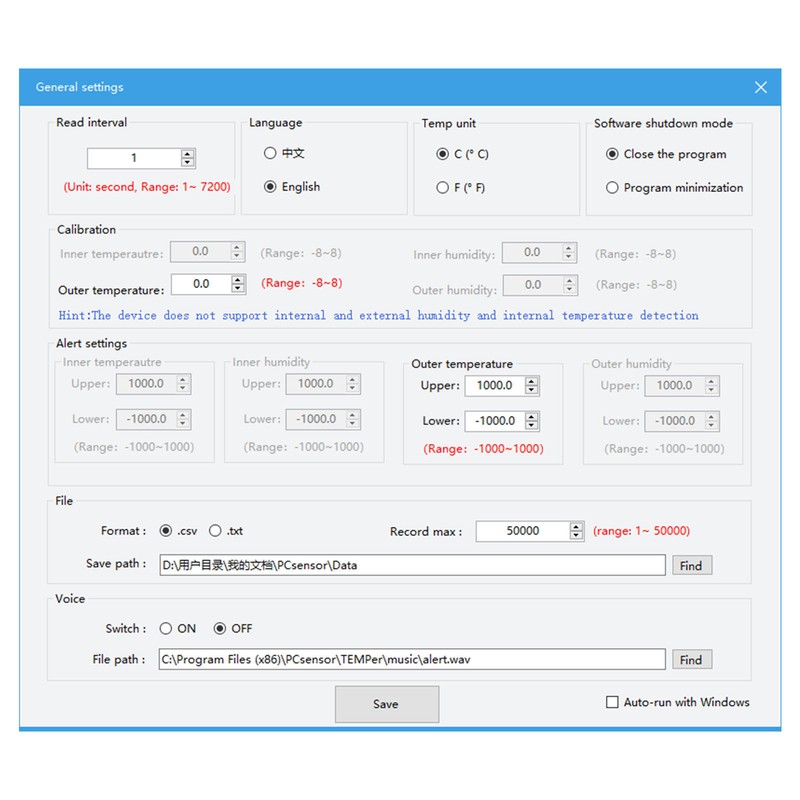 USB Computer Temperature Sensor Data Logger Temperature Alarm for Indoor