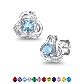 Suplight Love Knot Earrings for Women Girls 925 Sterling Silver March Birthstone Stud Earring Womens Aquamarine Cubic Zirconia Earings Valentines Jewellery