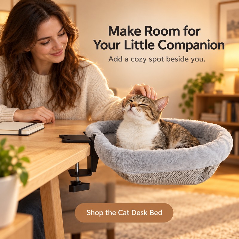 Cat Desk Bed for Indoor Cats – Folding Desk-Mounted Hammock