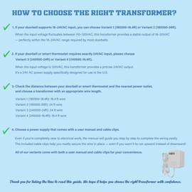 Doorbell Transformer 16-24 vac Ring Doorbell Ring Doorbell Wired Doorbell Transformer Ring Doorbell Charger Ring Power Adapter 24 Volt Transformer C Wire Adapter for Smart Thermostat (240500-16.4ft)