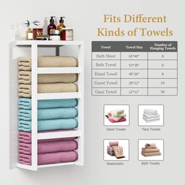 Bamboo Wall Blanket Ladder, 4-Tier Towel Racks, Bamboo Bath Towel Racks for Bathroom Wall Mounted, Decorative Blanket, Quilt, Towel, Scarf Ladder Shelves for Bathroom, Living Room, Bedroom，White