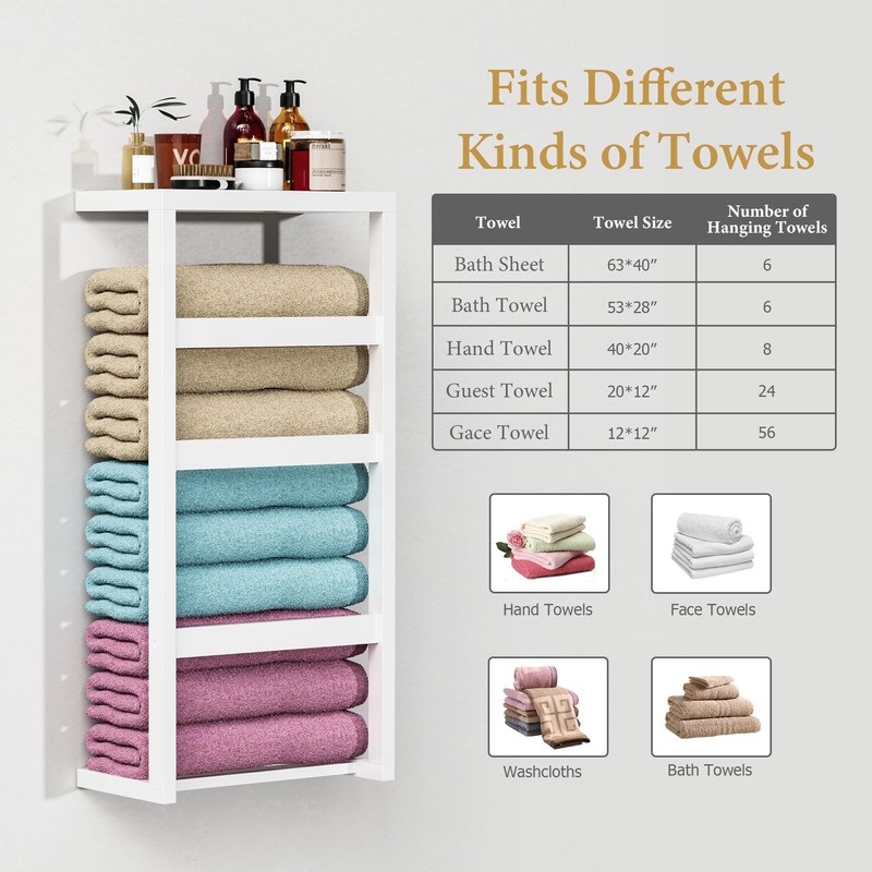 Bamboo Wall Blanket Ladder, 4-Tier Towel Racks, Bamboo Bath Towel