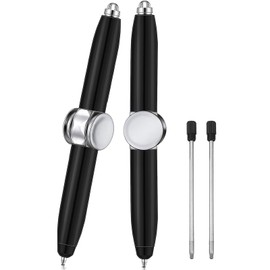 TaimeiMao Pack of 2 Fidget Pen with Refill & LED Light Adhs Pen Fidget Pen Spinning Pen Lumino Fidget Spinner Pen Ballpoint Pen Gift Pen for Stress Relief for Children Adults (2 Black)