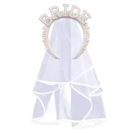 JUSTOTRY 1 x Bride to Be Headband, Team Bride Headband with White Veil for Jga Women Accessories, the Gift with Pearl "Bride" Lettering for Stag Party Women and Jga Decoration