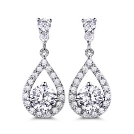 GULICX Weddding Earrings for Bride Bridesmaid, Silver Plated Clear Cubic Zirconia Dangle Earrings for Women