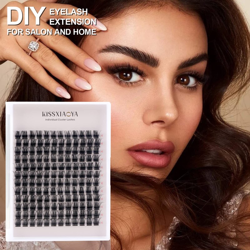 Cluster Lashes Extensions, 144Pcs Individual Cluster Lashes D Curl 14mm,