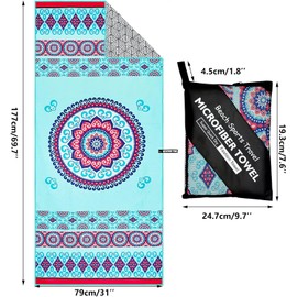 Viceda Blue Large Thin Beach Towel, Swimming Quick Dry Towel, Super Absorbent Sand Free Towel, Extra Large Sand Free Beach Towel for Adults, Perfect for Camping Travel Beach Swimming