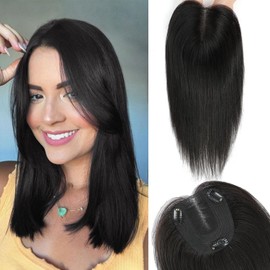 UDU Hair Toppers for Women Real Human Hair Toppers Hair Pieces for Women with Thinning Hair Dark Brown Hair Toppers for Women to Cover Grey Hair Ladies Clip In Hair Toppers for Thinning Hair