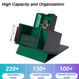 Venssu Card Deck Box for MTG Commander, Mtg Deck Box for Commander Display,Fits 100 Double-Sleeved Cards, 35pt Card Brick, Dice Tray and Dice Tower (Black and Green)